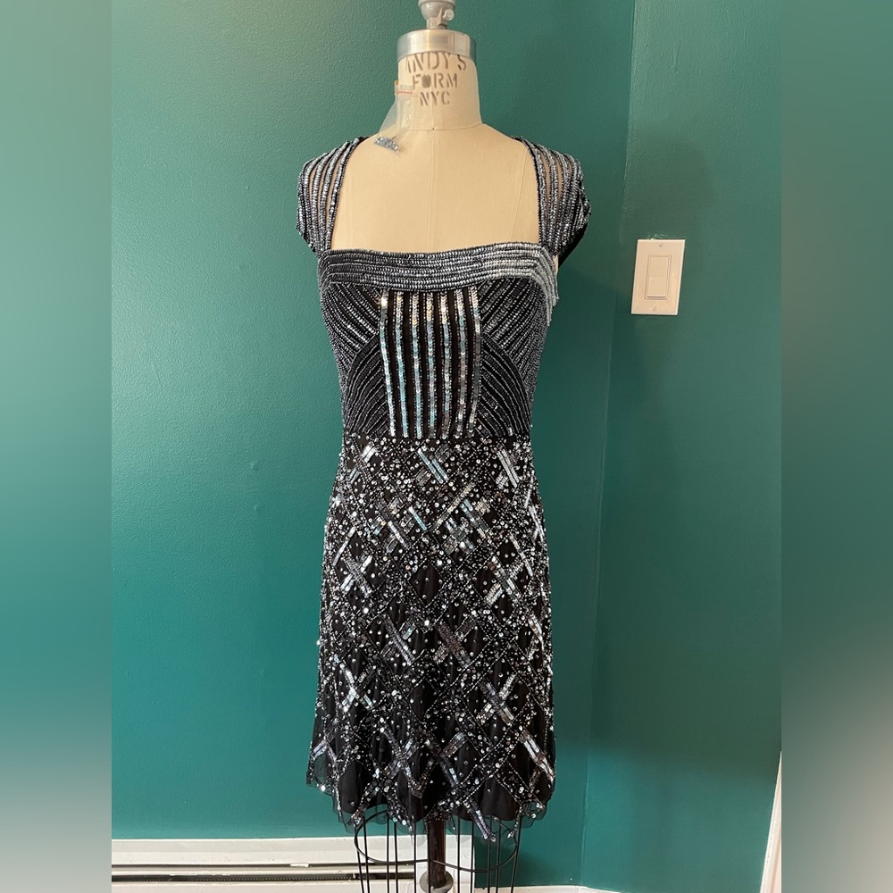 Short Navy Beaded Cocktail Dress